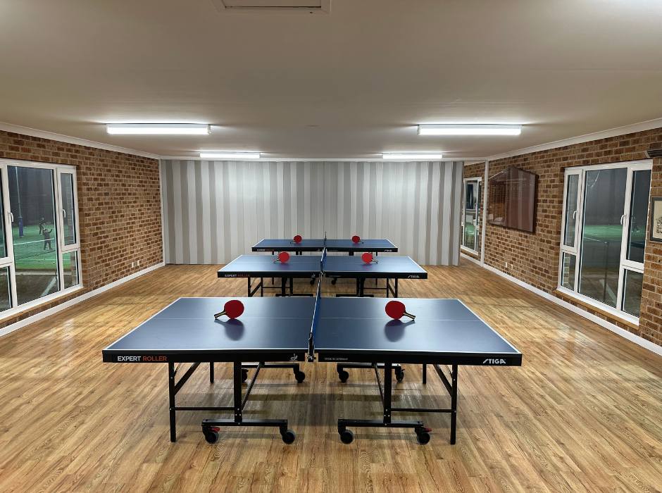 Table tennis setup with professional tables